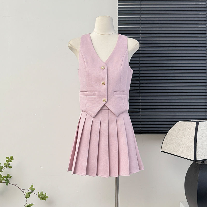 Women's Tennis Skirt Set + Blouse High Waist Pleated Two-piece
