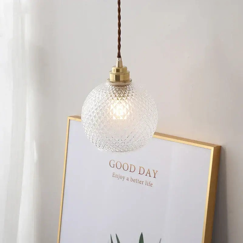 Diamond pattern glass ball led pendant light for dining room