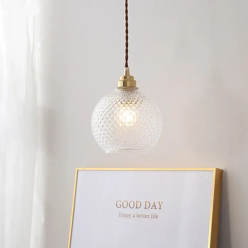 Diamond pattern glass ball led pendant light for dining room