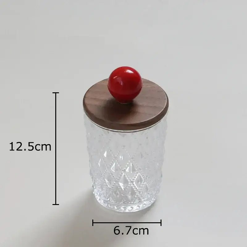 Diamond pattern glass jewelry jar with walnut lid bedroom storage