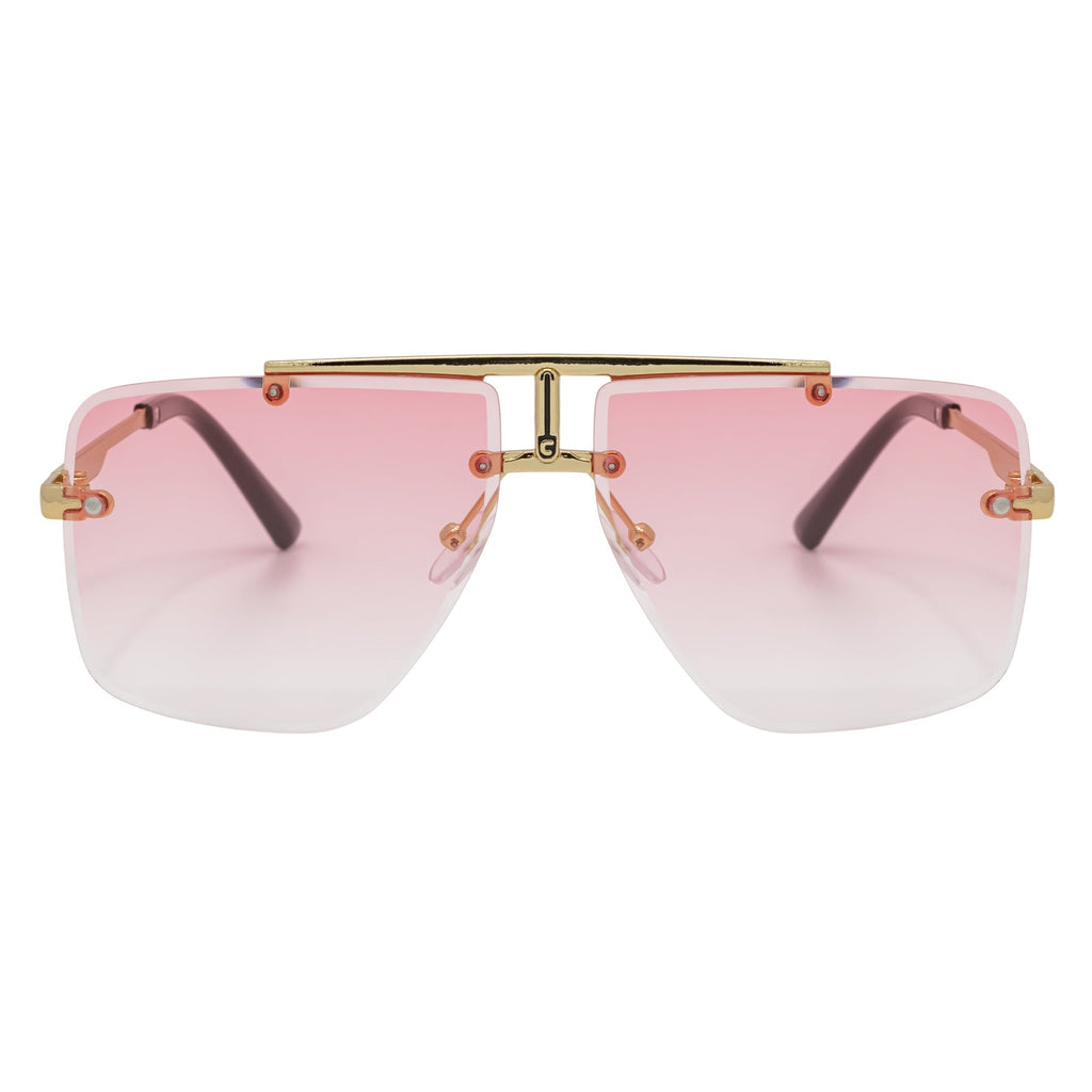DIRECTOR - Rimless Metal Flat Top Aviator Sunglasses Gold Pink Fade Lens
