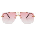 DIRECTOR - Rimless Metal Flat Top Aviator Sunglasses Gold Pink Fade Lens