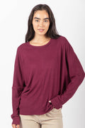 VERY J Dolman Sleeve Oversized Comfy Knit Western Top — Wine Color with Drop Shoulder (Small and Medium available)