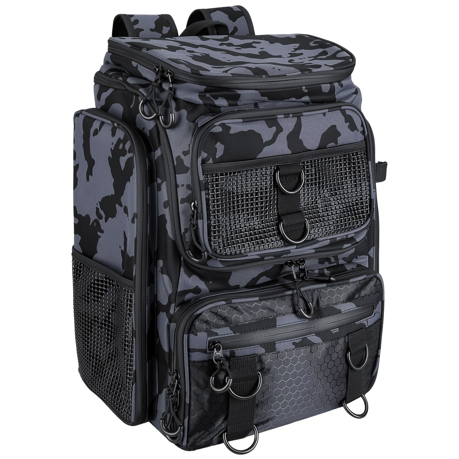 42L/11Gal Fishing Backpack Large Capacity Fishing Tackle Storage Bag with Rod Holders 16-Pocket Water-Resistant with Divider Adjustable Padded Straps for Fishing Gear Outdoor Camping Hiking