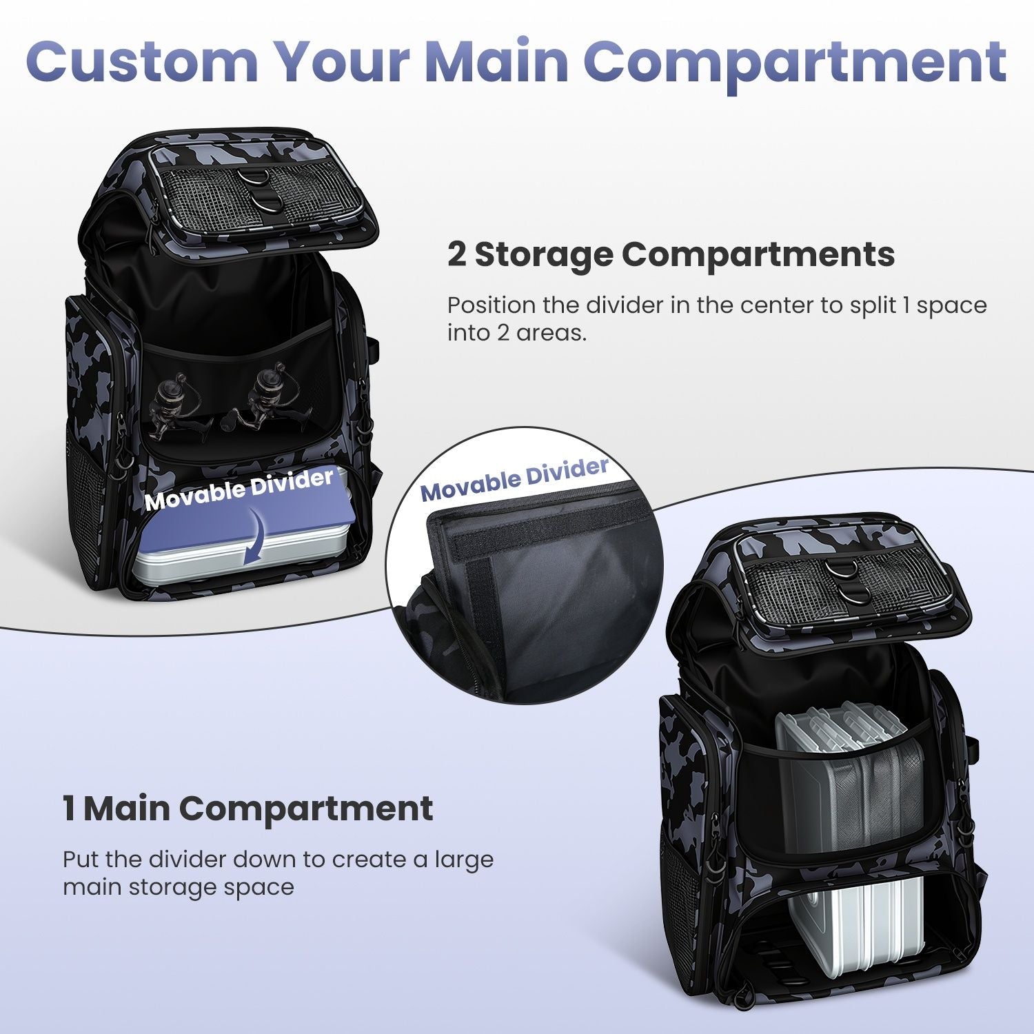 42L/11Gal Fishing Backpack Large Capacity Fishing Tackle Storage Bag with Rod Holders 16-Pocket Water-Resistant with Divider Adjustable Padded Straps for Fishing Gear Outdoor Camping Hiking