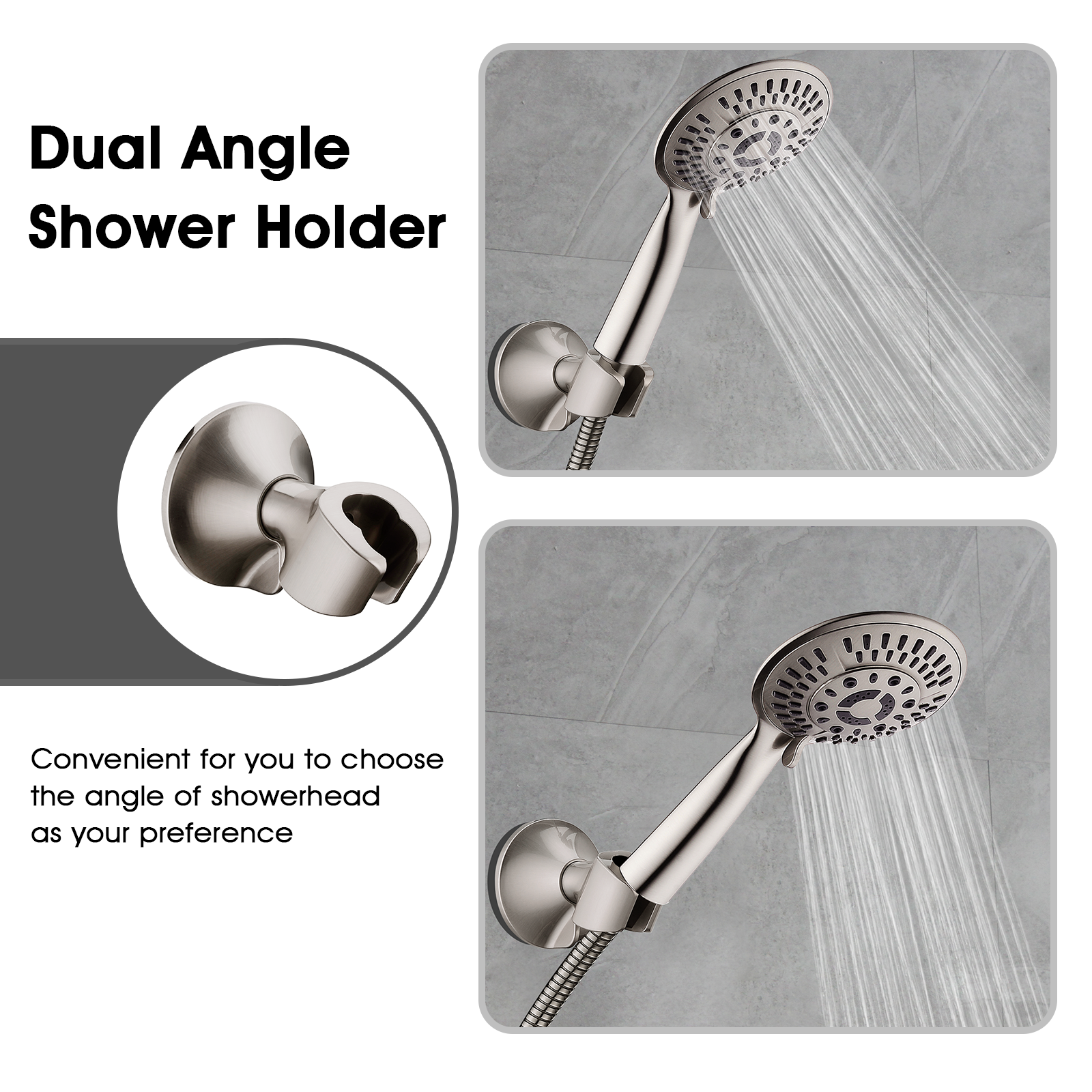 Handheld Shower Head Holder with Dual Angle Positions, Wall Suction Bracket