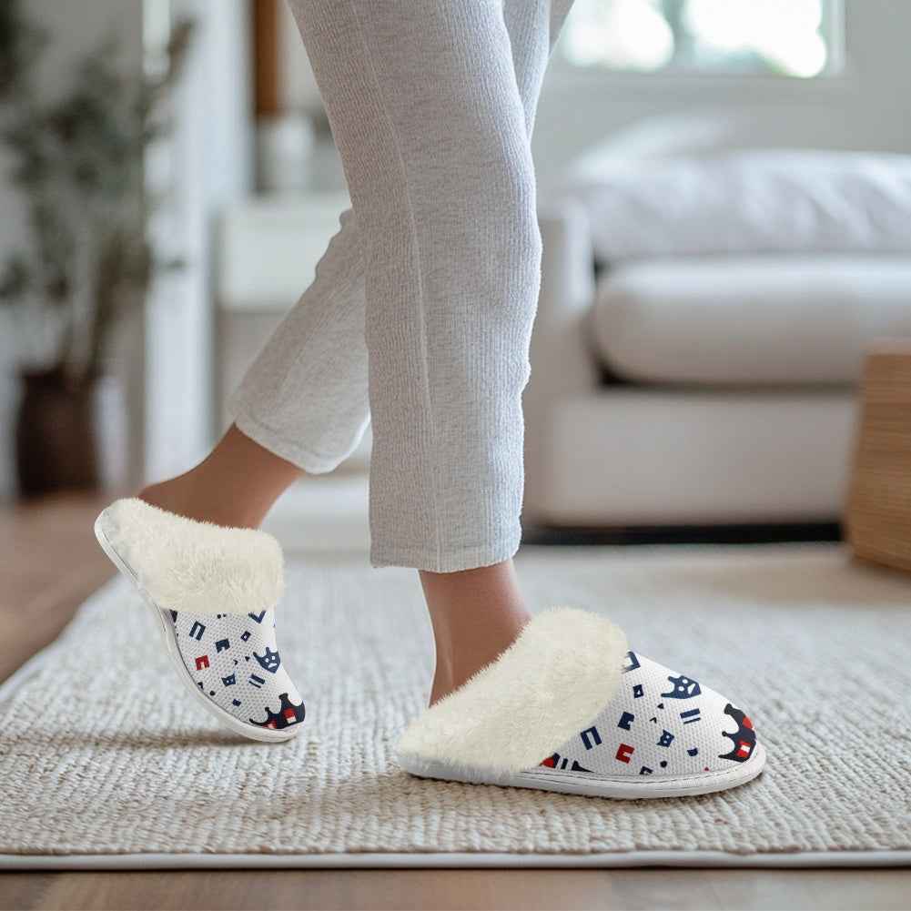 MUNSIEUR Cotton Slippers with Fur Edges