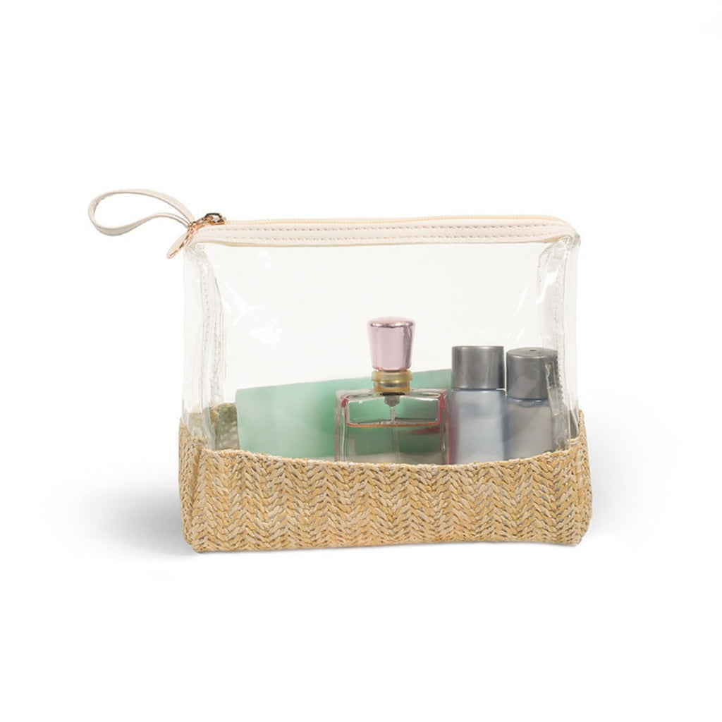 Ladies straw wristlet purse, Cosmetics storage bag transparent, toiletries storage bag, Transparent Cosmetic Bag,