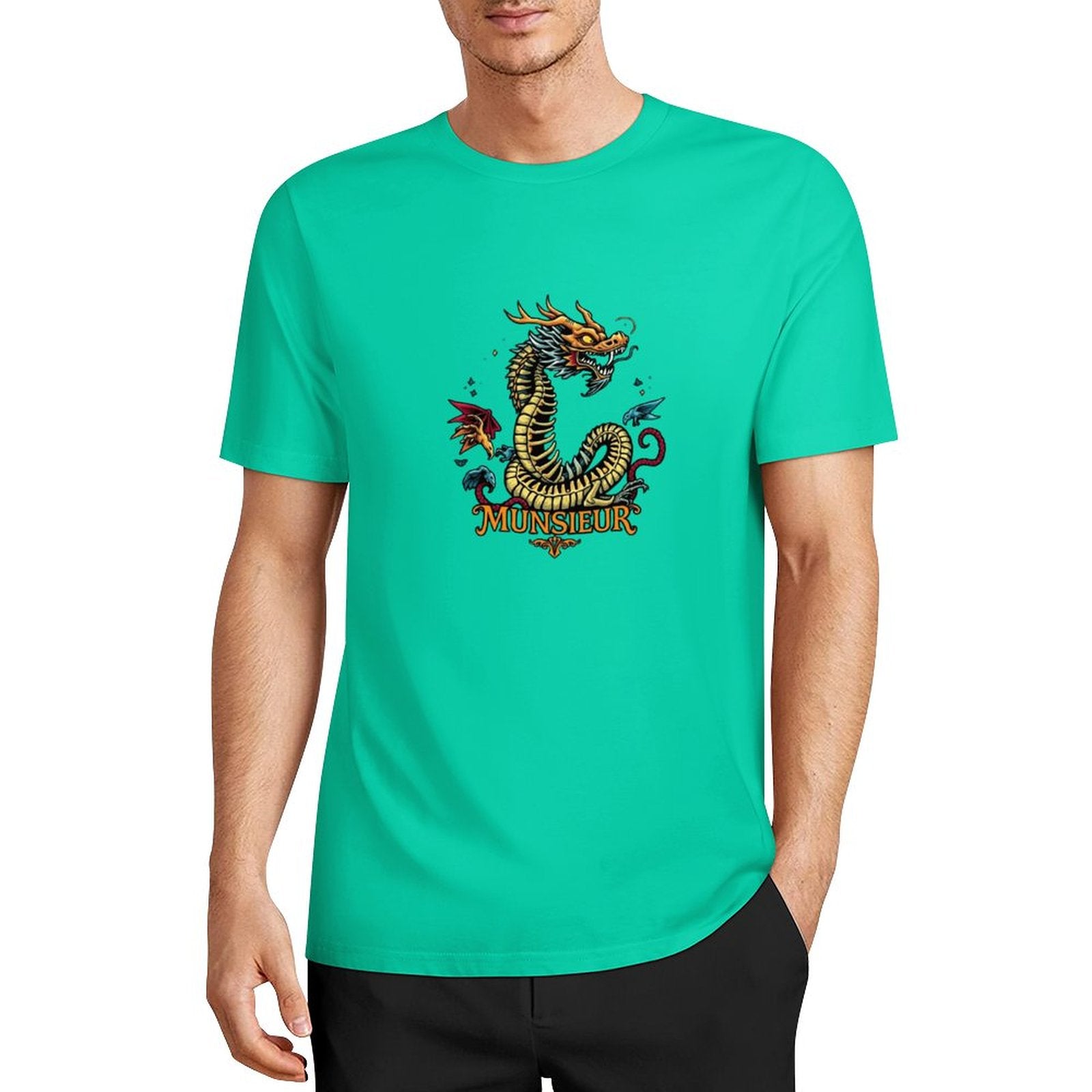 Munsieur Brand Graphic Tee Cotton Men's breathable Dragon Design