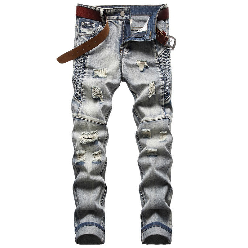Men's American Nostalgic Pants Ripped Special Embroidery