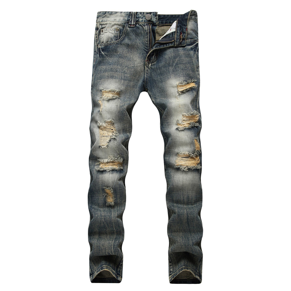 Men's Ripped Pants Fashion Slim-fit Trendy Straight-Leg Men's Pants
