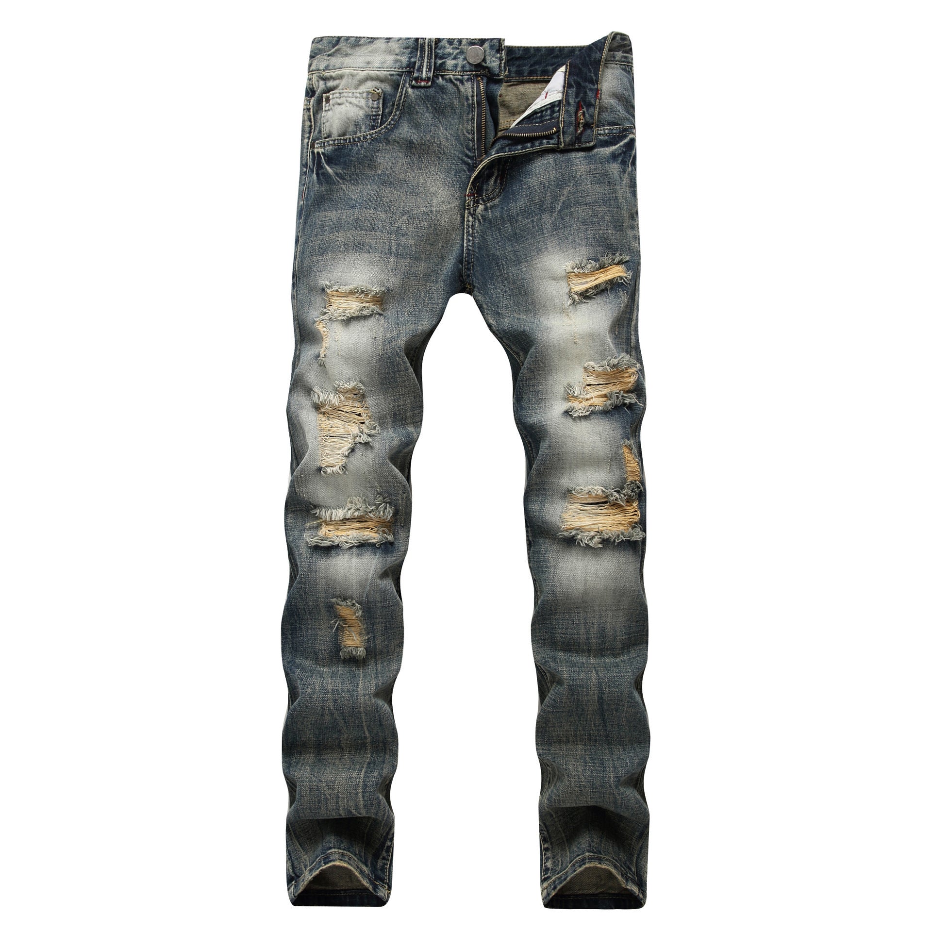 Men's Ripped Pants Fashion Slim-fit Trendy Straight-Leg Men's Pants