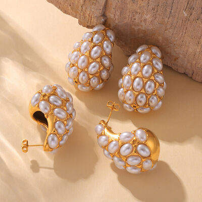 Titanium Inlaid Imitation Pearl Earrings