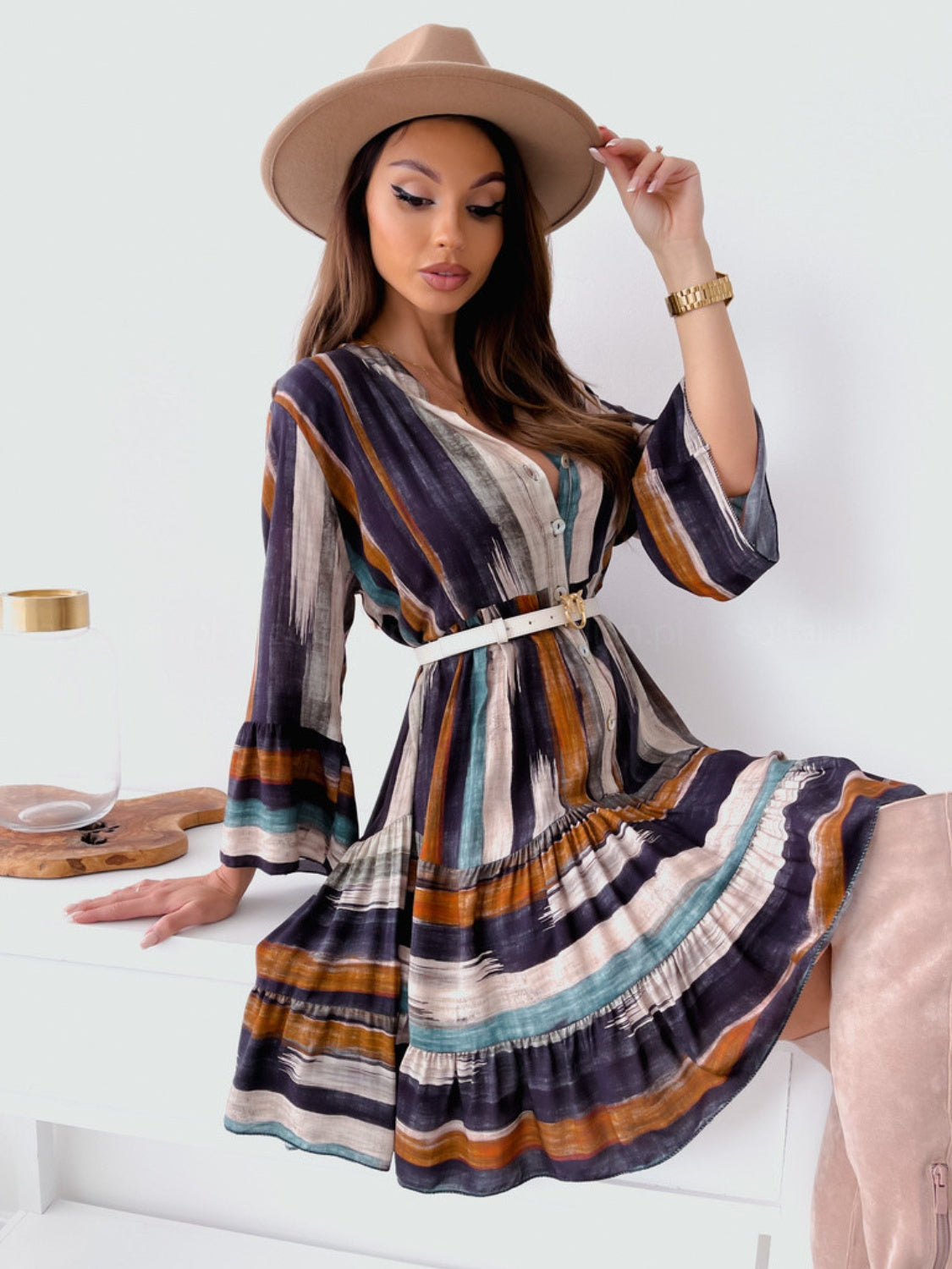 Women's Striped Long Sleeve Mini Dress