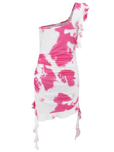 Ruffled Single Shoulder Mini Dress