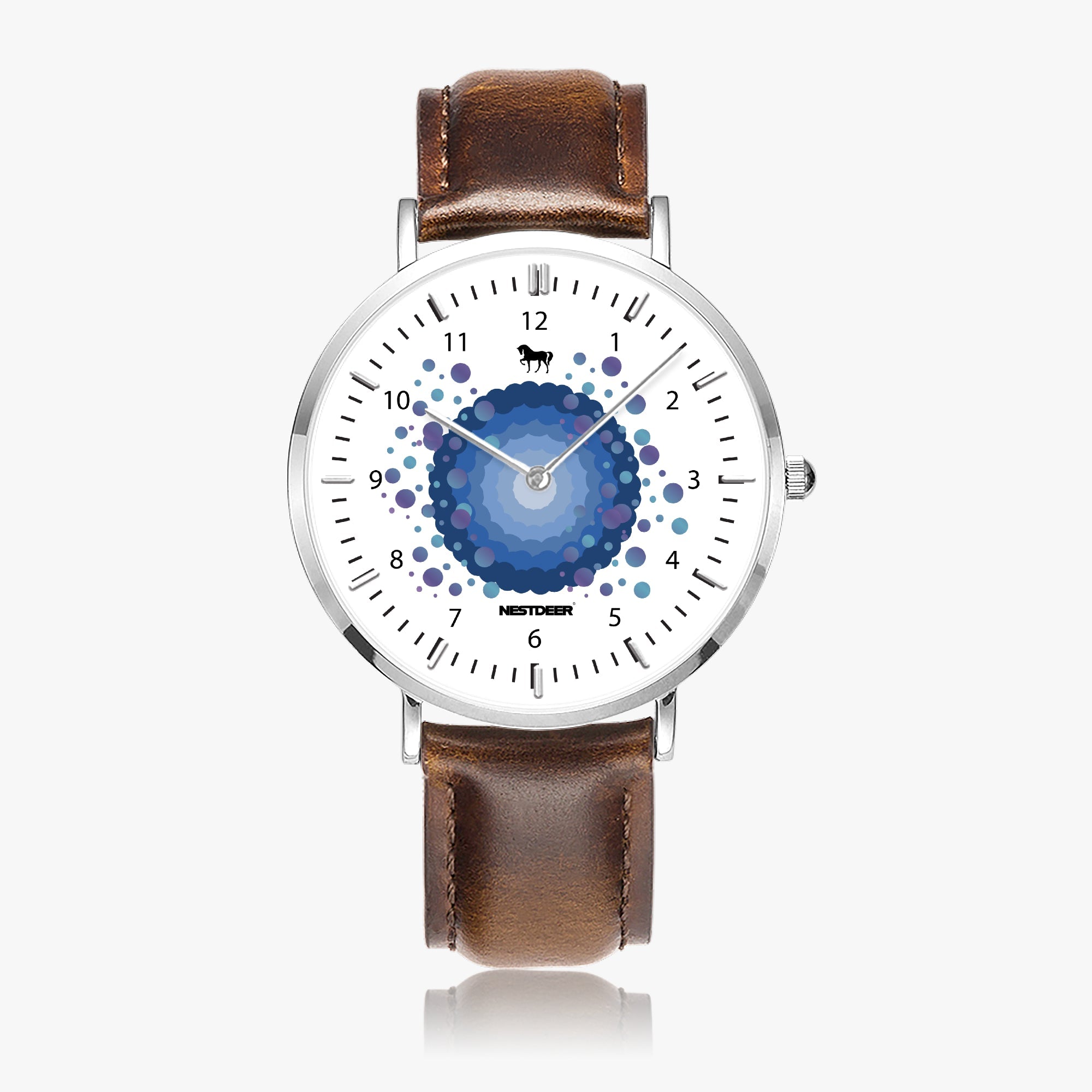 165. NESTDEER Ultra-Thin Leather Strap Quartz Watch (Silver With Indicators)