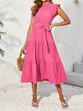 Women's Mock Ruffled Sleeve Midi Dress
