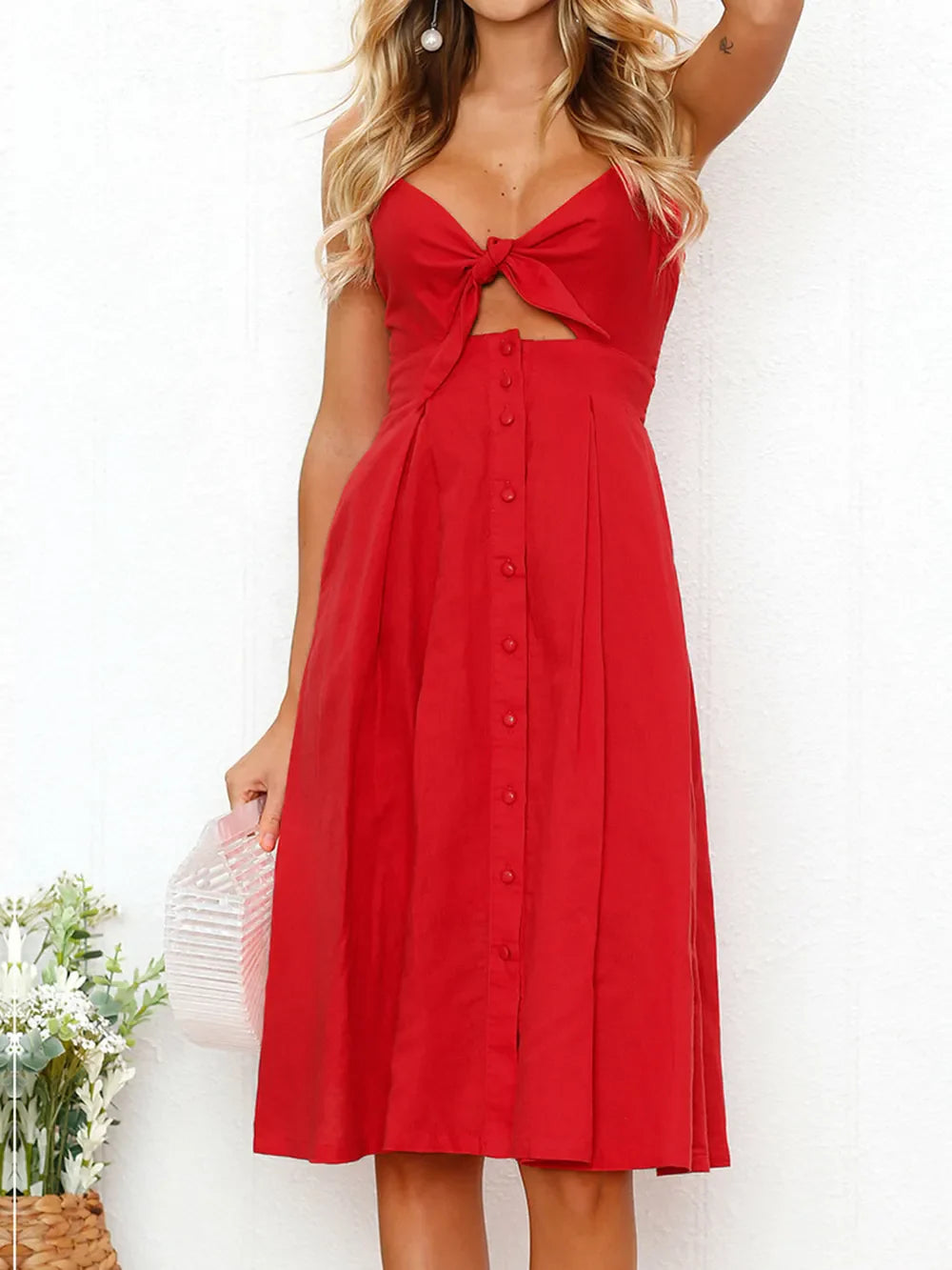 Cutout Smocked Neck Cami Dress