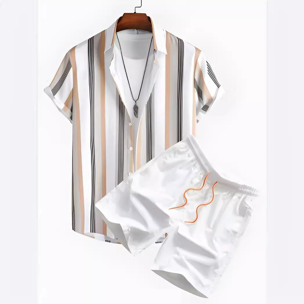Black And White Striped Hawaiian Men's Shorts Sets