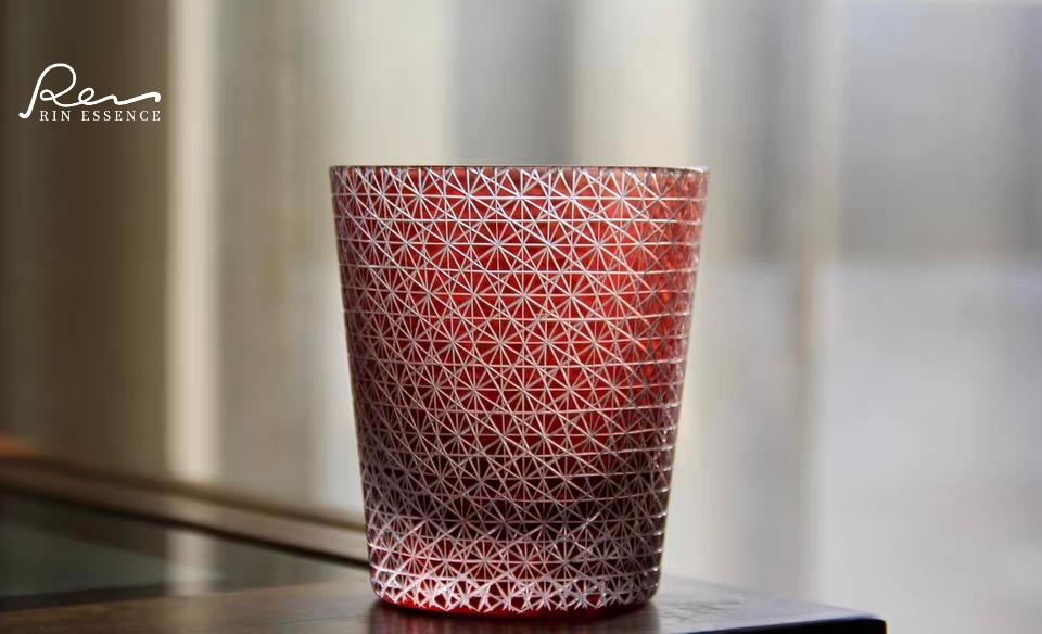 “Satsuma Red” – Chrysanthemum Cut Sake & Whisky Glass Handcrafted Crystal Glass, 250 ml