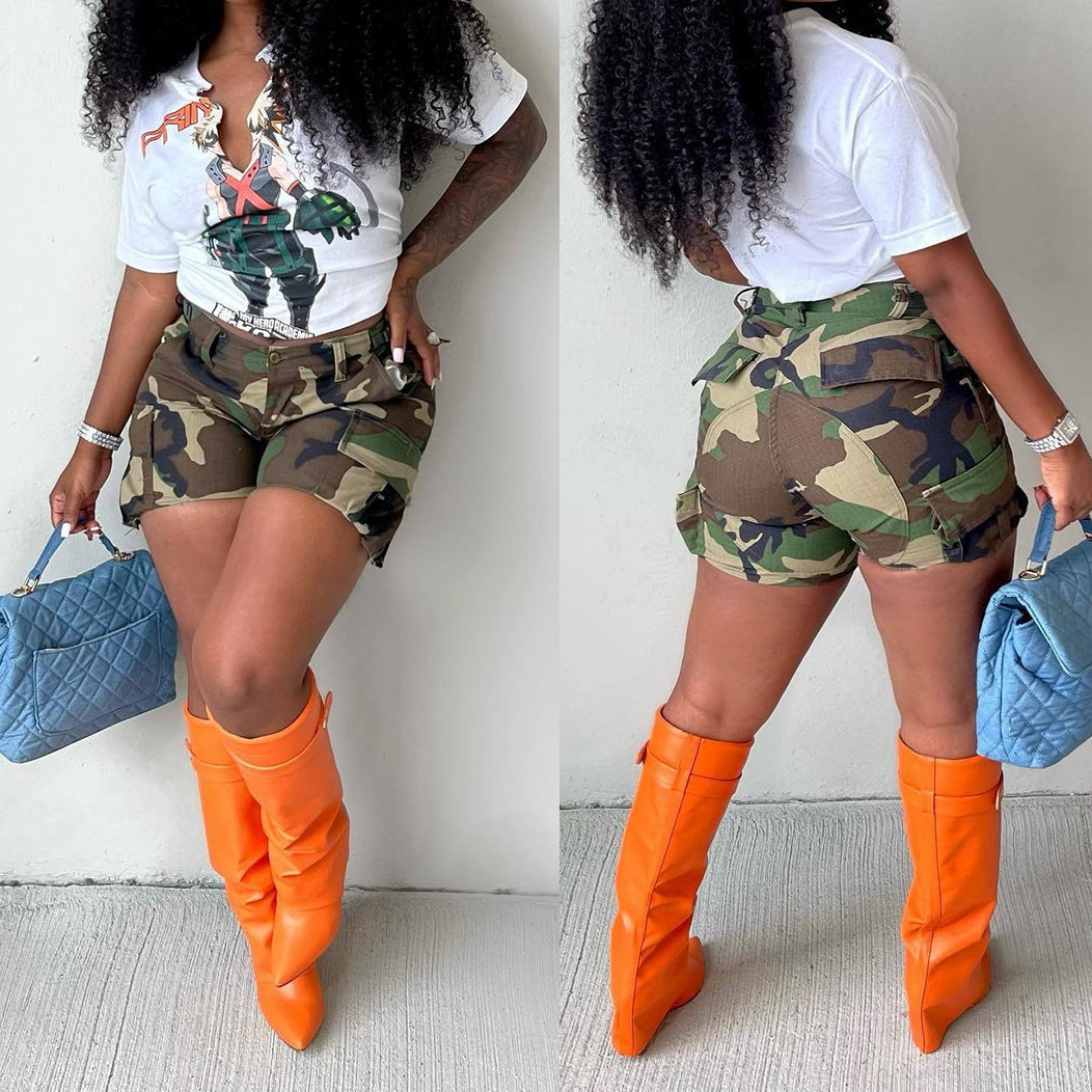 Women's Camouflage Printed Stitching and Tooling Bottoms