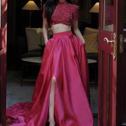 Women's Skirt Set Heavy Industry Fashion Sequin Slim Fit Blouse + Skirt