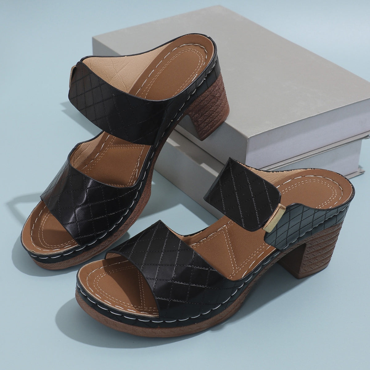PU Leather Block Sandals