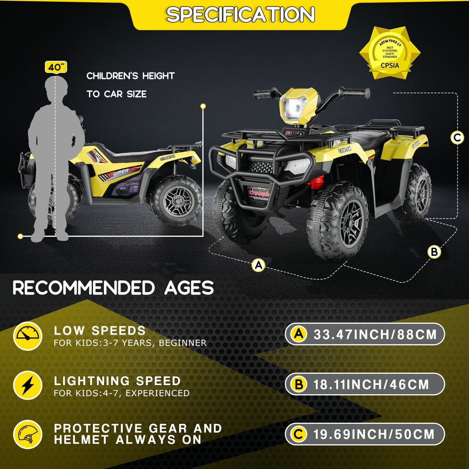 Electric 12V ATV Quad for Kids with 2 Speeds and 2x30W Motor
