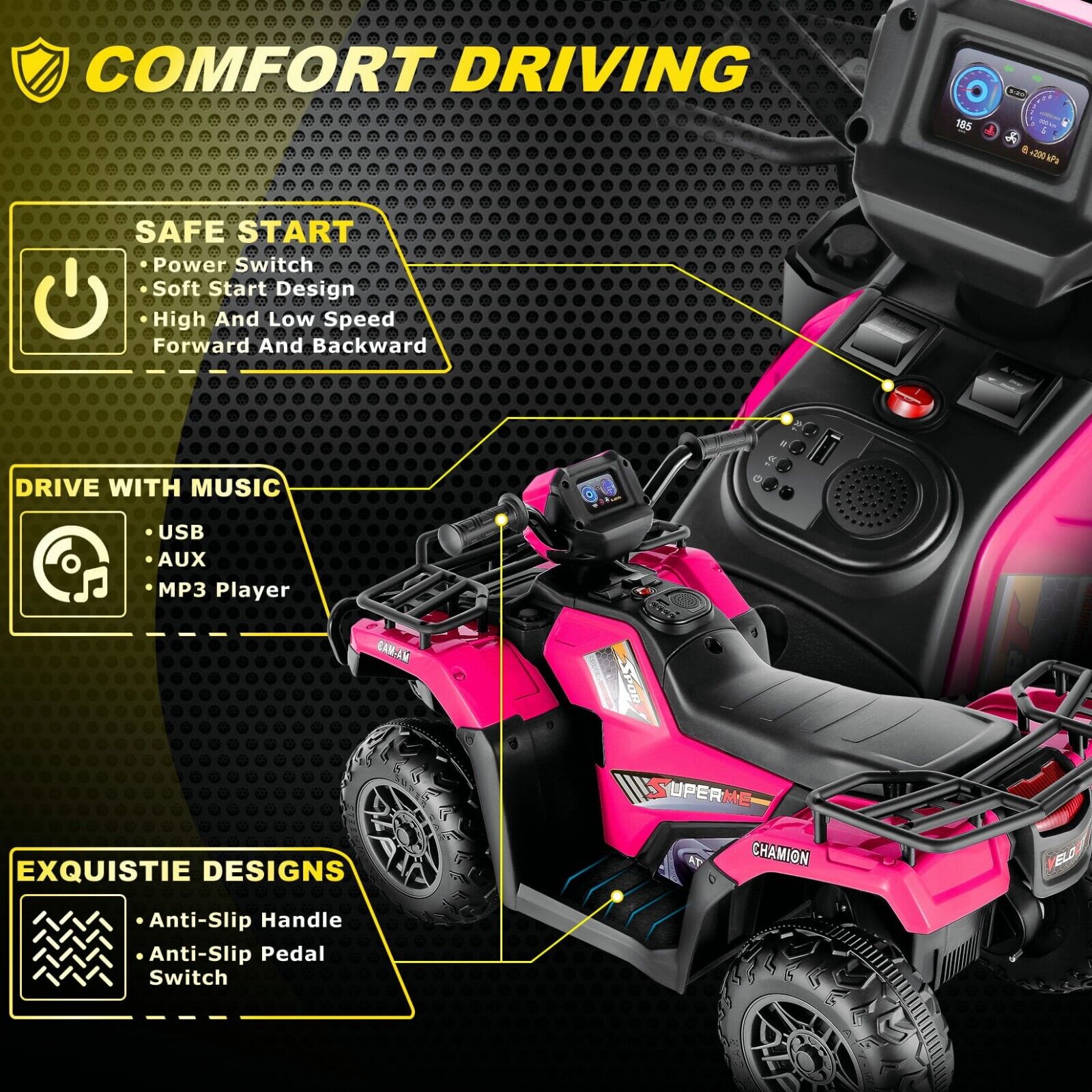 Electric 12V ATV Quad for Kids with 2 Speeds and 2x30W Motor