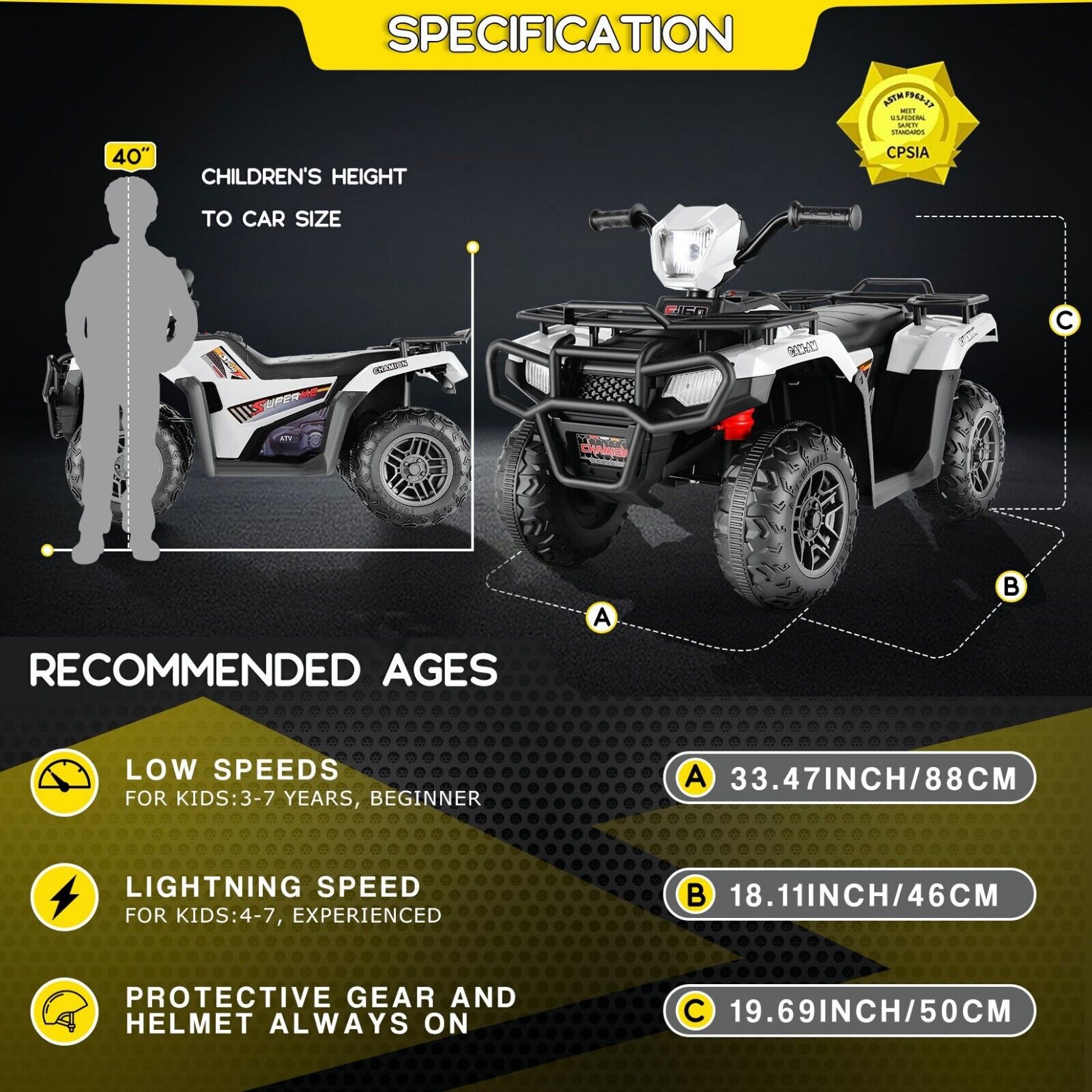 Electric 12V ATV Quad for Kids with 2 Speeds and 2x30W Motor
