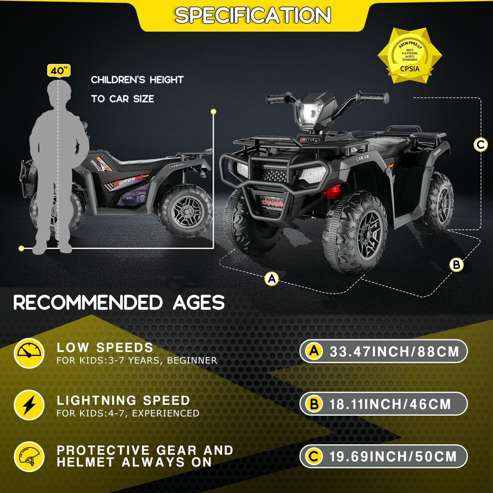 Electric 12V ATV Quad for Kids with 2 Speeds and 2x30W Motor