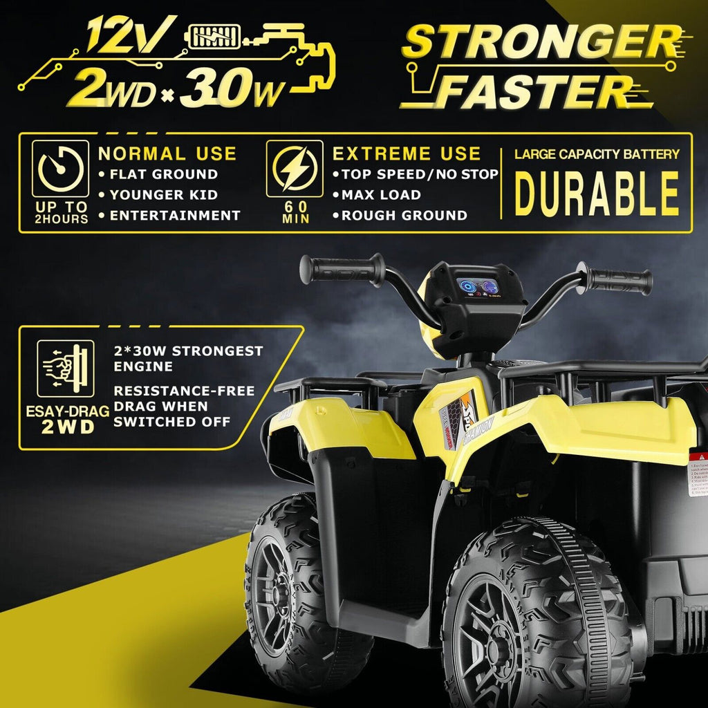 Electric 4-Wheeler Quad Car for Kids with MP3 & Light - 12V Battery Powered