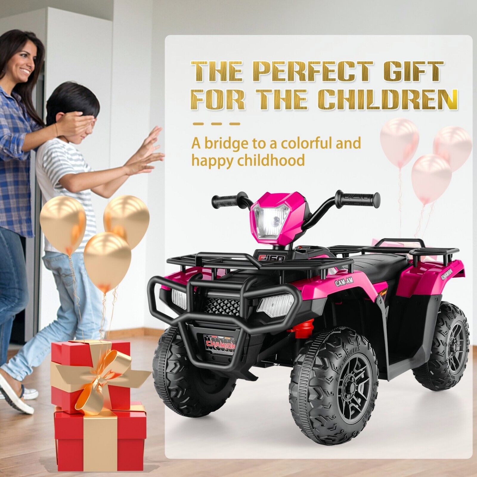 Electric 4-Wheeler Quad Car for Kids with MP3 & Light - 12V Battery Powered