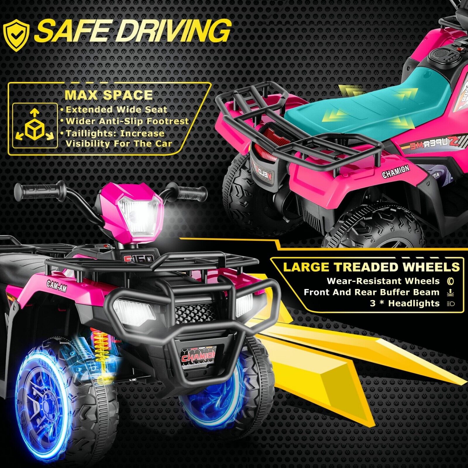 Electric 4-Wheeler Quad Car for Kids with MP3 & Light - 12V Battery Powered