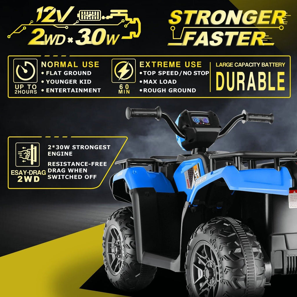 Electric 4-Wheeler Quad Car for Kids with MP3 & Light - 12V Battery Powered
