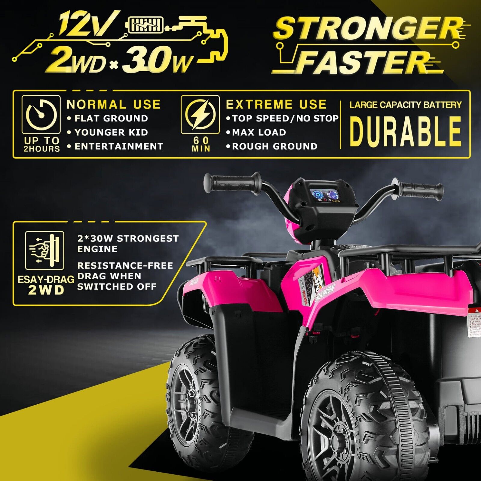 Electric 4-Wheeler Quad for Kids - 12V Battery Powered Ride-On Car in 6 Color Options