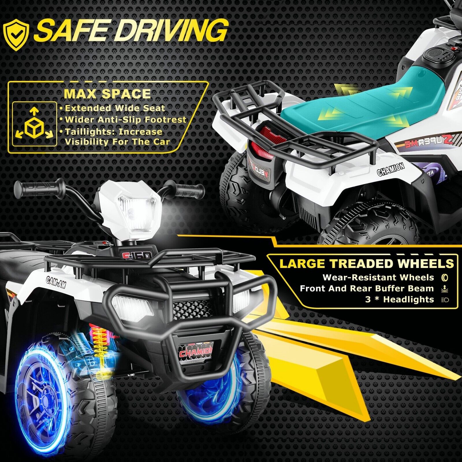 Electric 4-Wheeler Quad for Kids - 12V Battery Powered Ride-On Car in 6 Color Options