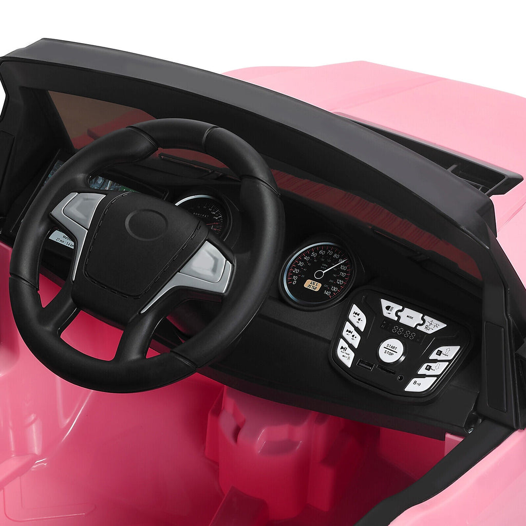 Electric 12V Kids Ride On Pickup Truck with MP3, LED Lights, and 6 Wheels in White and Pink
