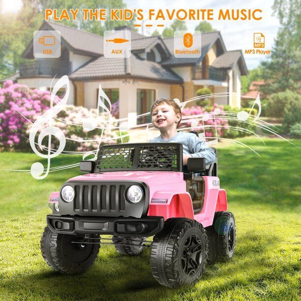12V Electric Kids Ride-On Truck Car Jeep with MP3 Player, Remote Control, and 2 Seats - LED Lights Included
