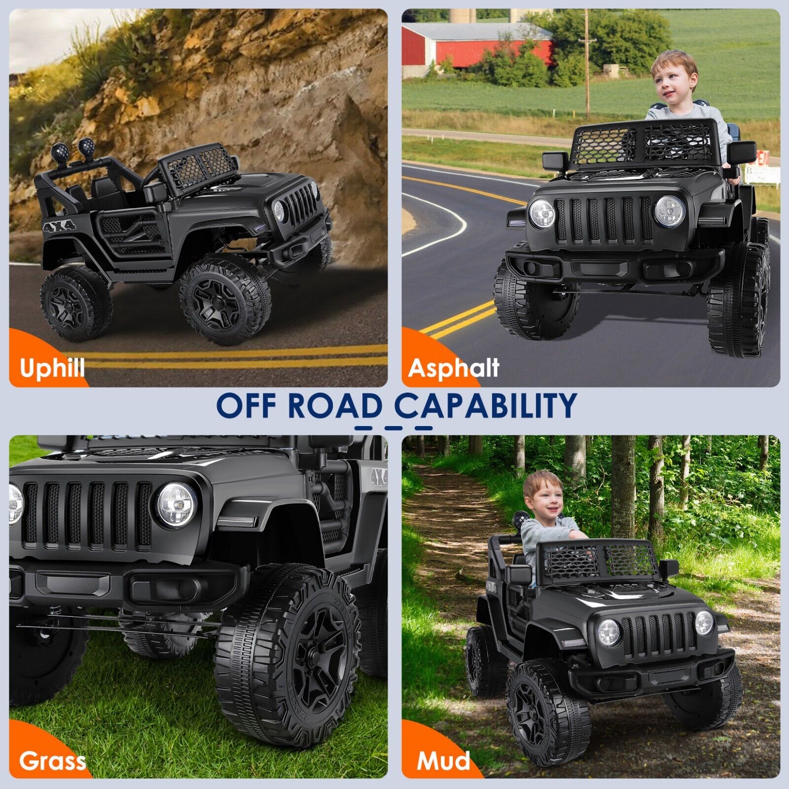 2022 Electric Kids Ride On Car Jeep with MP3 and LED Lights - 12V 7Ah Battery, 2 Seater
