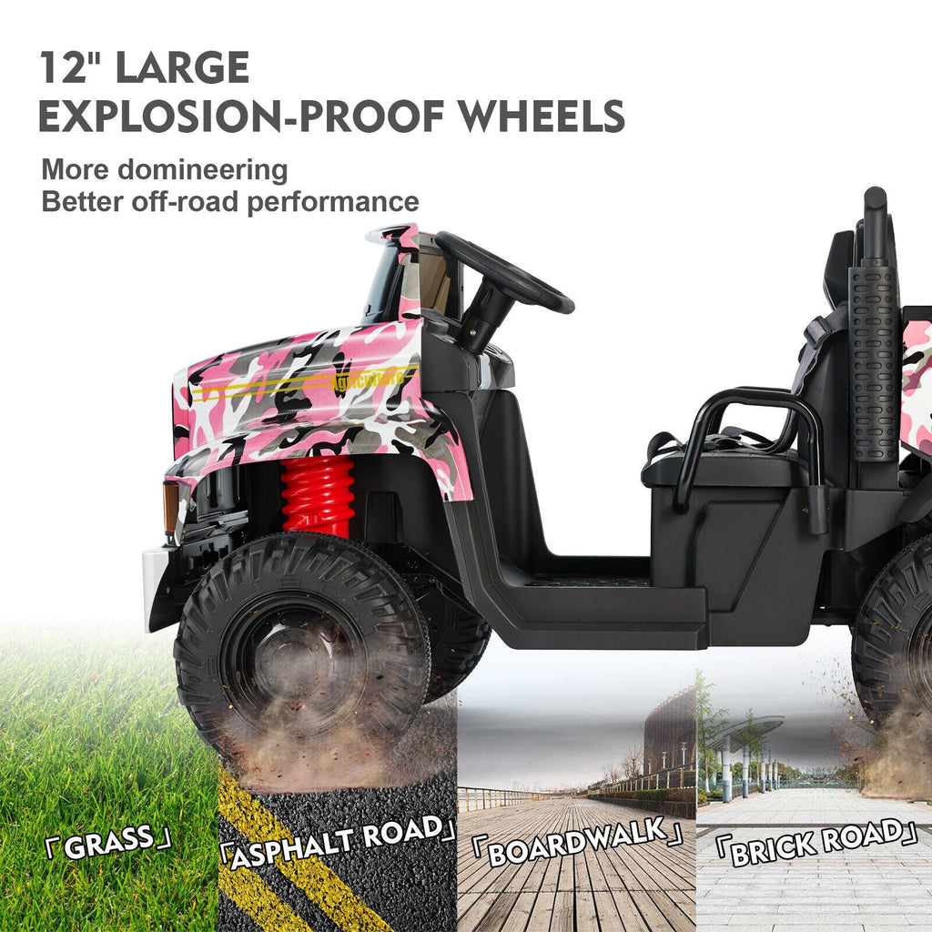 Electric 2-Seater Kids Ride On Truck Tractor with Trailer and Remote Control - 3 Speeds, Pink