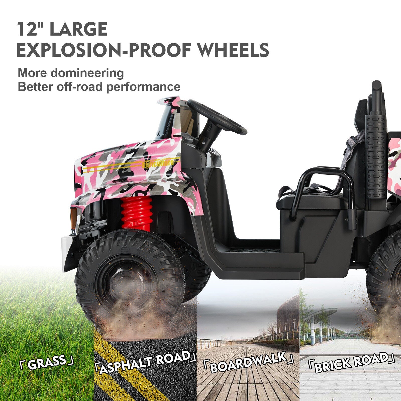 New Pink Camo 24V Battery Kids Ride On Truck with Trailer and Remote Control