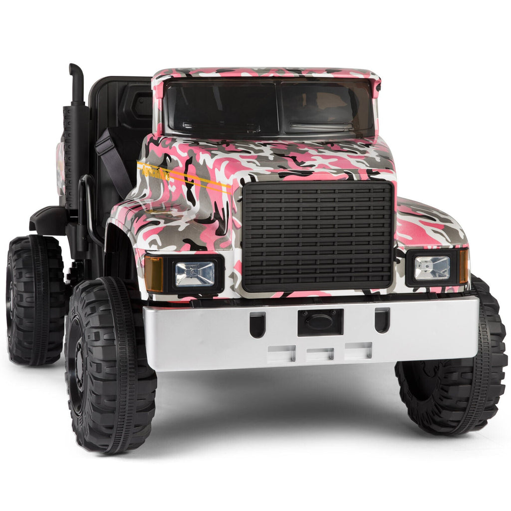 24V Battery-Powered Kids Ride On Truck with 3 Speeds and Remote Control - Camo Pink