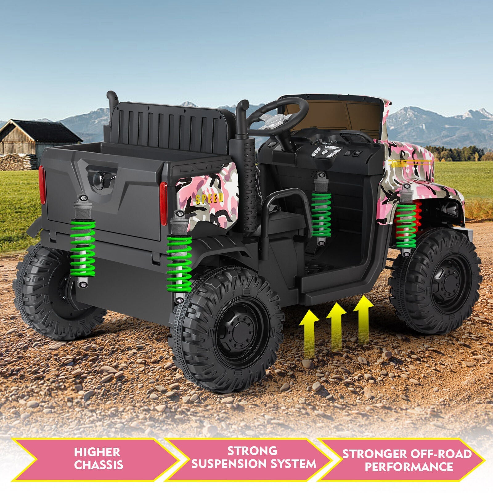 24V Battery-Powered Kids Ride On Truck with 3 Speeds and Remote Control - Camo Pink