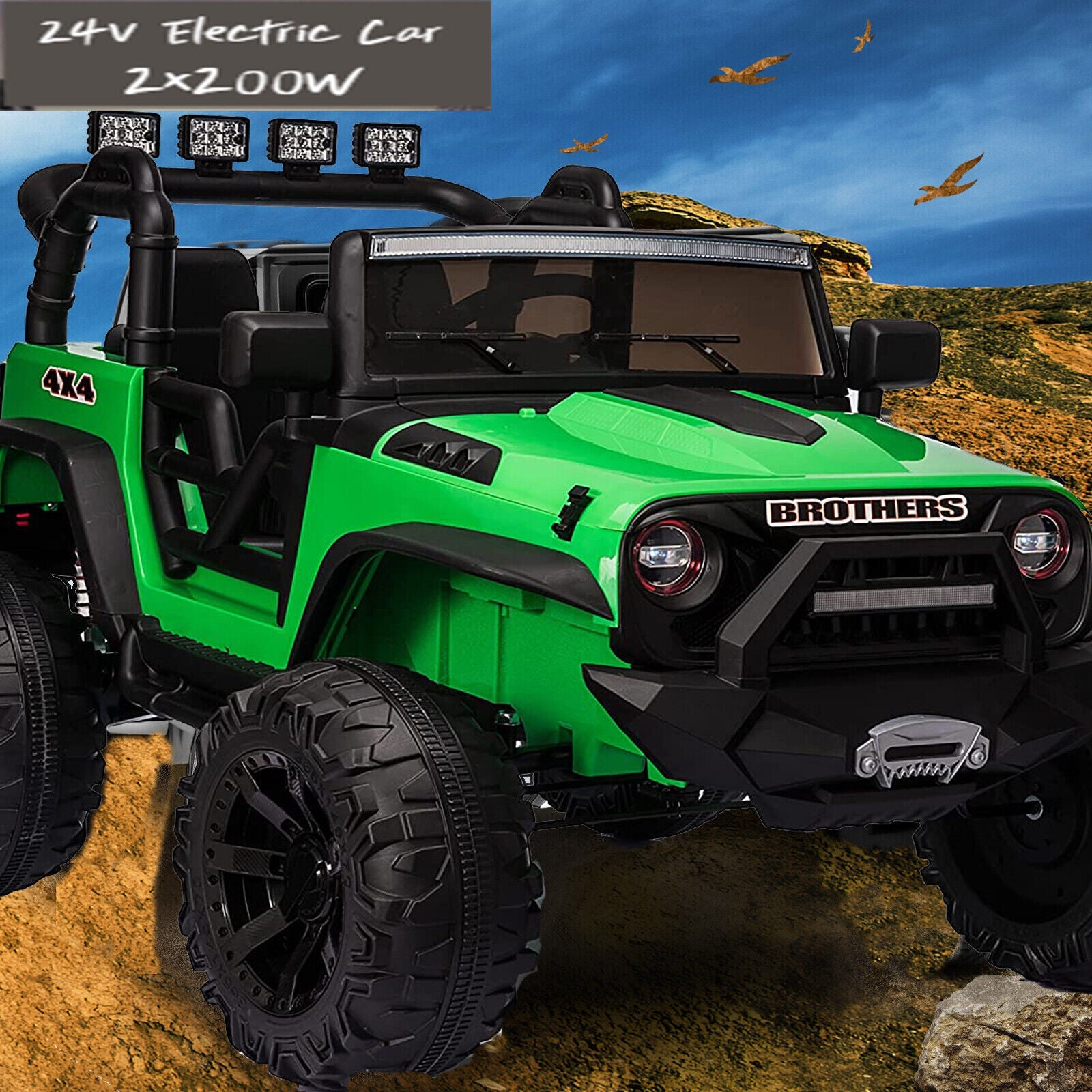 Electric 2-Seater Kids Ride-On Truck with LED Lights and 400W Motor - 24V Jeep Car