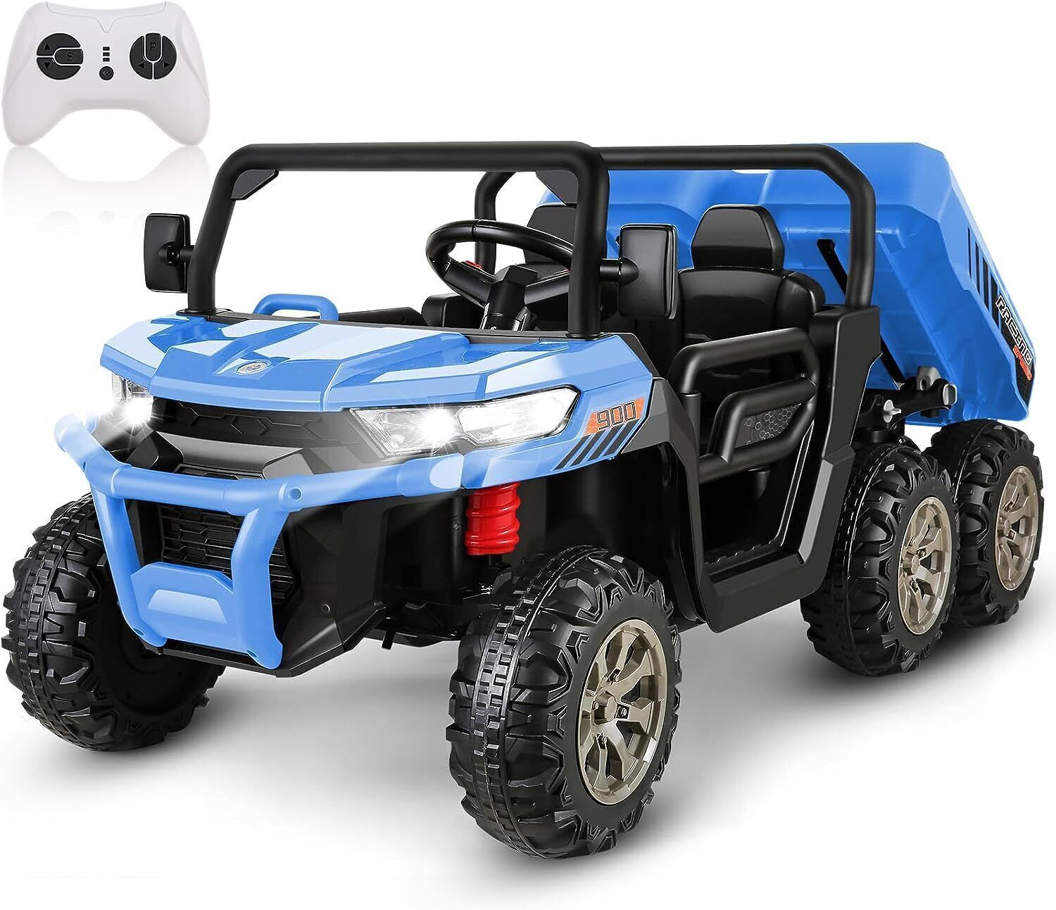 Electric 2 Seater Ride On Car with Dump Trailer - 24V Battery Powered 4WD Toy Tractor