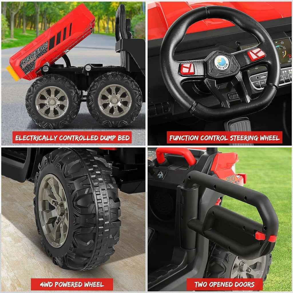 Electric 2 Seater Ride On Car with Dump Trailer - 24V Battery Powered 4WD Toy Tractor