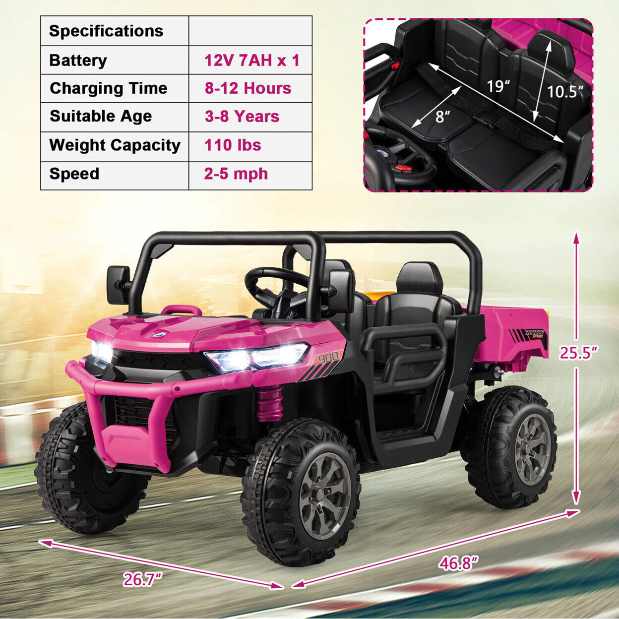 Electric 2 Seater UTV Dump Truck with Remote Control and Dump Bed
