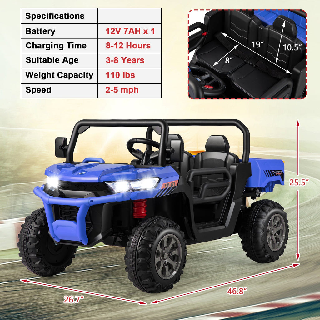Electric 2 Seater UTV Dump Truck with Remote Control and Functional Dump Bed