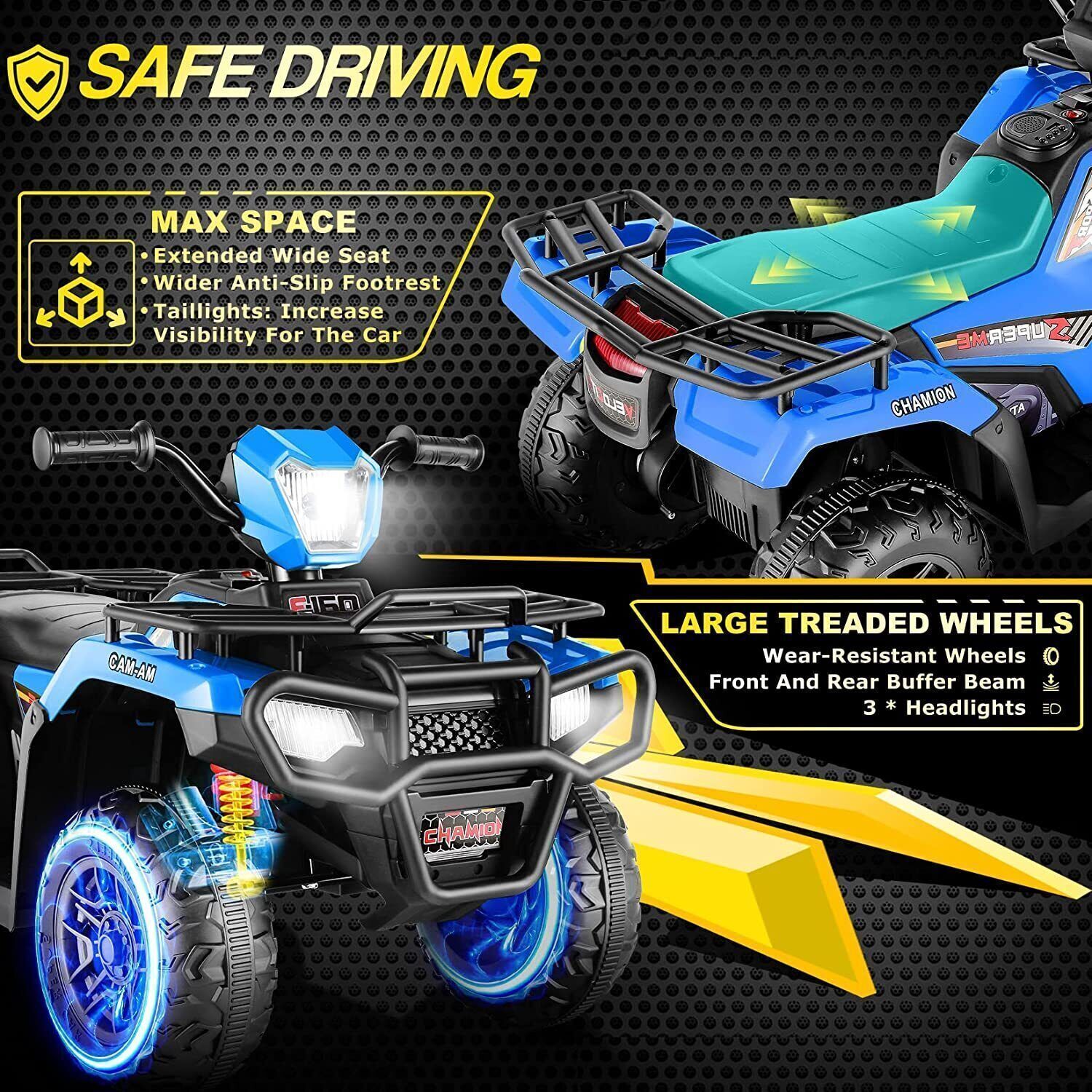 Electric 4-Wheeler ATV Quad for Kids with LED Lights, USB and MP3 Player - Suitable for Girls and Boys Aged 3-7 Years